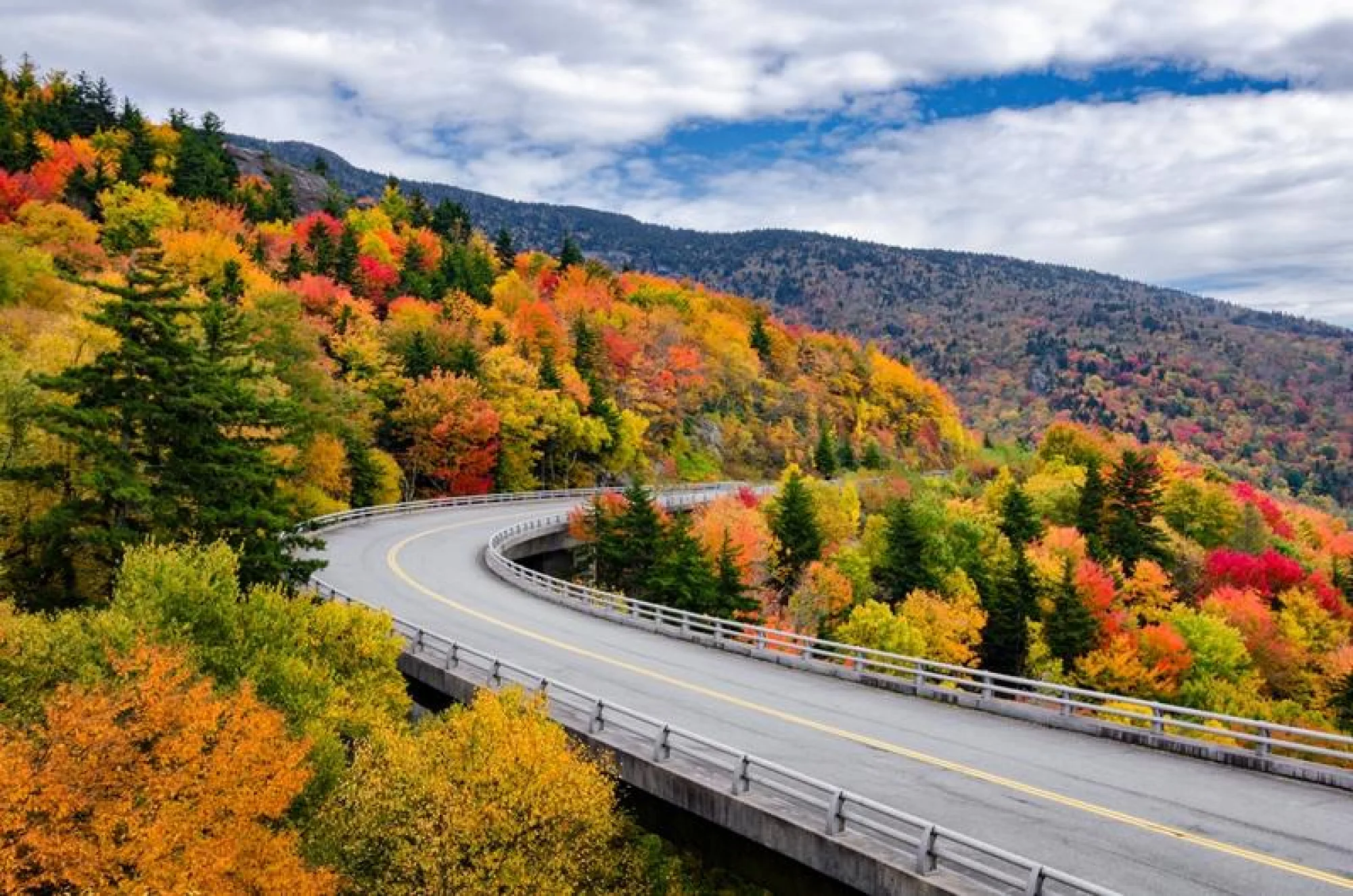 Scenic mountain road surrounded by fall foliage