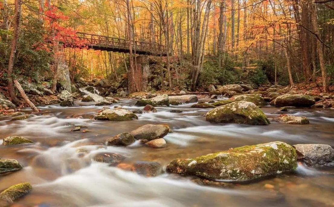 Autumn creek and bridge in the Smokies