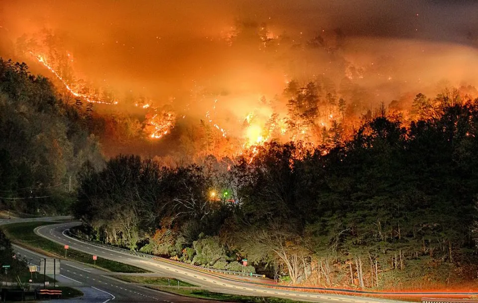 Chimney Tops 2 wildfire burning through the Smoky Mountains
